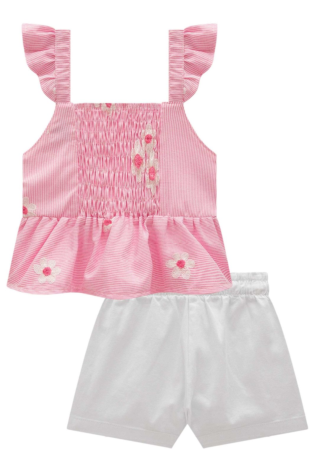 Conjunto de bata em tricoline bordado flores com shorts em sarja com elastano 98906 Infanti Infantil Menina Conjunto de bata em tricoline bordado flores com shorts em sarja com elastano 98906 Infanti Infantil Menina