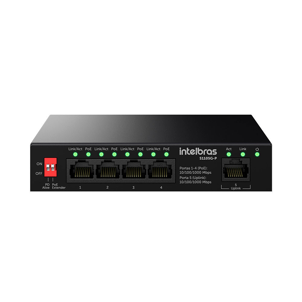 Switch Não Gerenciável PoE 5 portas Gigabit Ethernet - S1105G-P Switch Não Gerenciável PoE 5 portas Gigabit Ethernet - S1105G-P