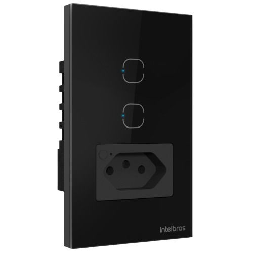 Tomada com Interruptor Inteligente Wi-Fi (2 tecla) - ETS 2002 PRETO Tomada com Interruptor Inteligente Wi-Fi (2 tecla) - ETS 2002 PRETO
