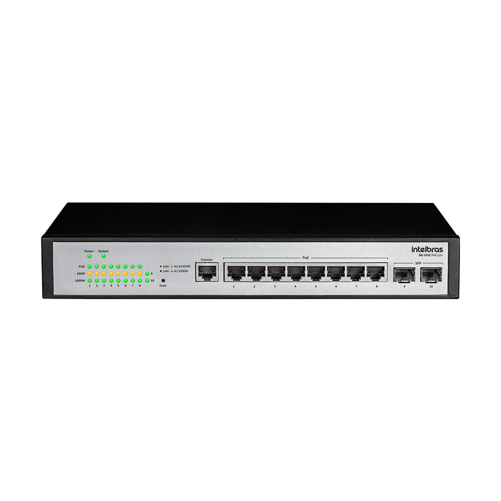 Switch gerenciável 8 portas Gigabit e 2 portas SFP - SG 1002 PoE L2+