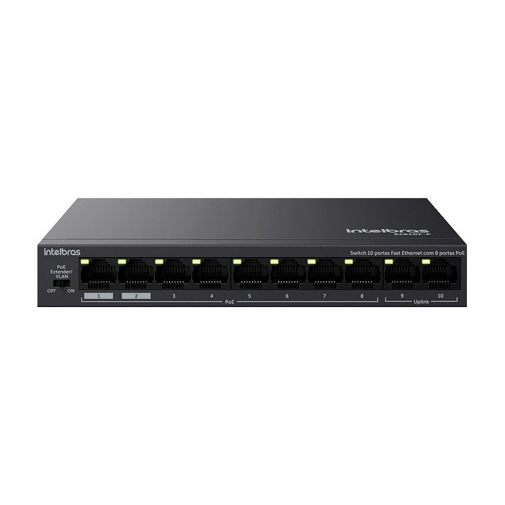 Switch 10 portas fast ethernet com 8 portas PoE+ - S1010F-P Switch 10 portas fast ethernet com 8 portas PoE+ - S1010F-P