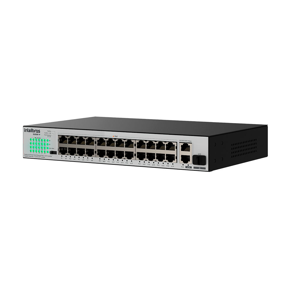 Switch 24 portas Fast Ethernet PoE +2 portas gigabit - S1026F-P