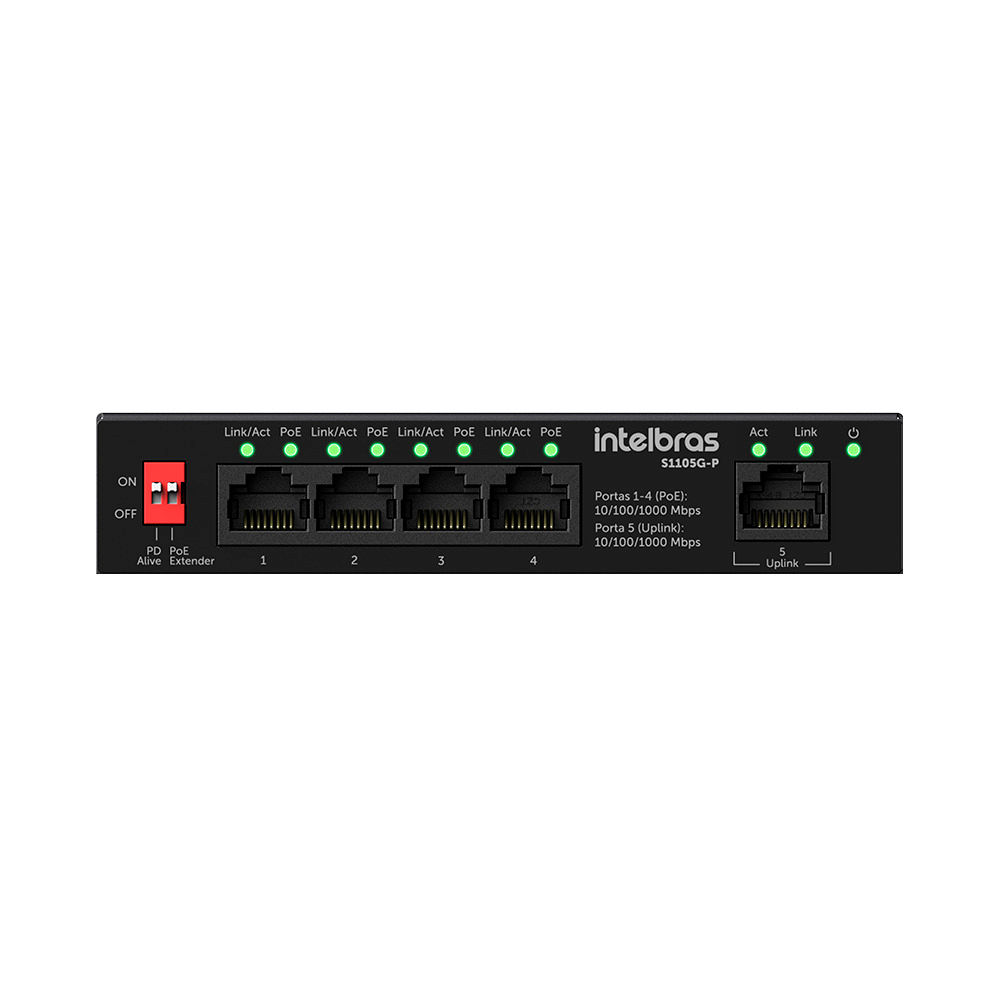 Switch Não Gerenciável PoE 5 portas Gigabit Ethernet - S1105G-P Switch Não Gerenciável PoE 5 portas Gigabit Ethernet - S1105G-P