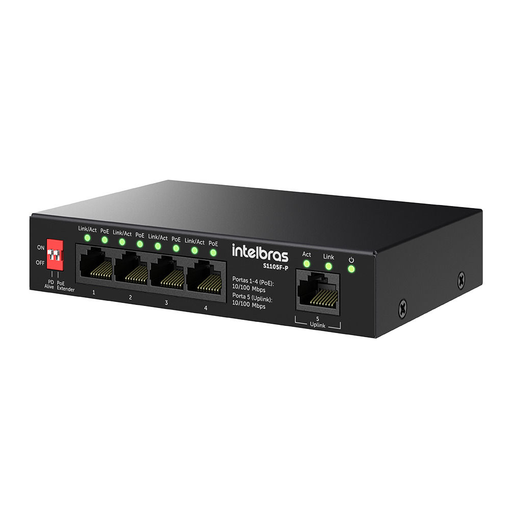 Switch Não Gerenciável PoE 5 portas Fast Ethernet - S1105F-P