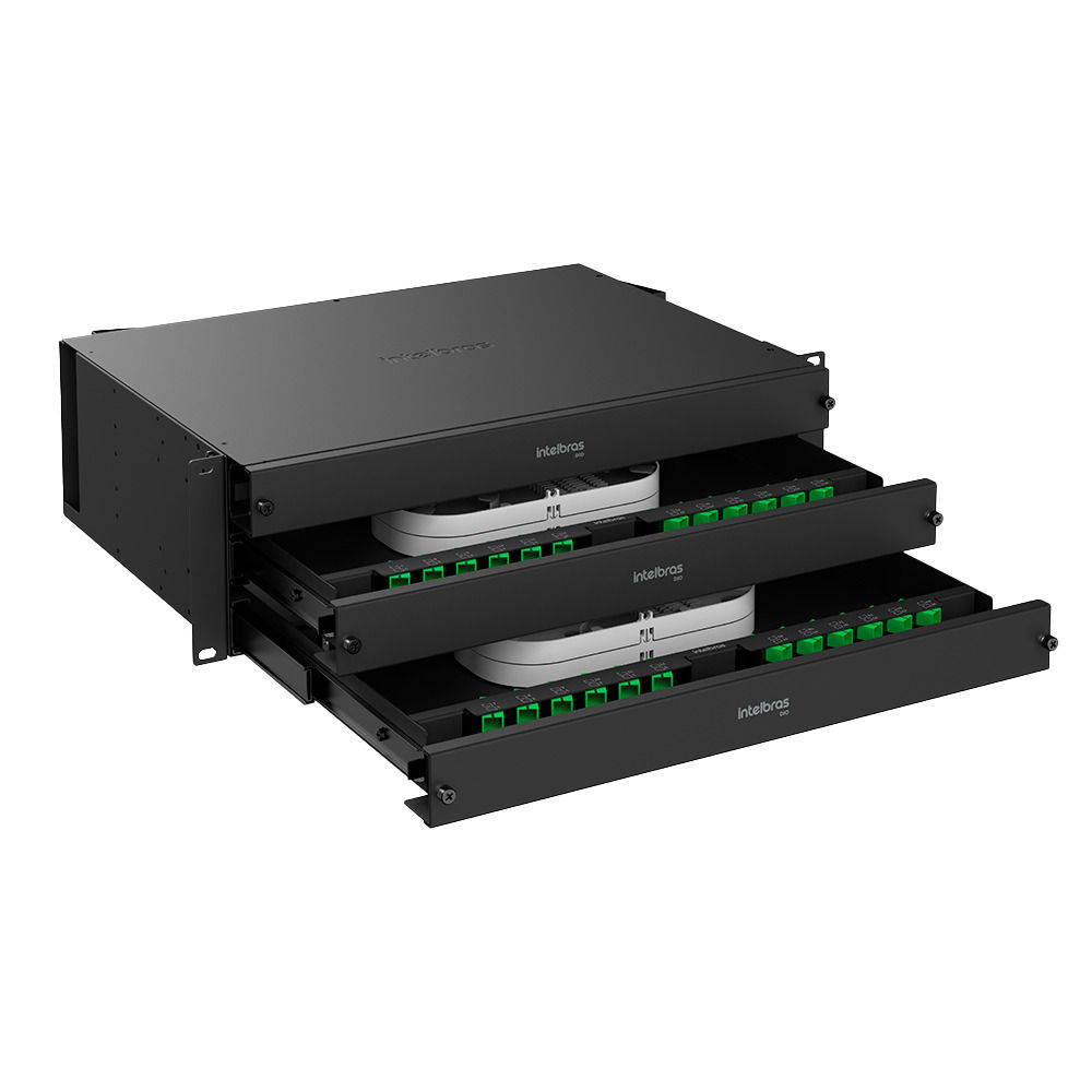 Distribuidor Interno Óptico com bandeja deslizante - DIO 72FO D 3U Distribuidor Interno Óptico com bandeja deslizante - DIO 72FO D 3U