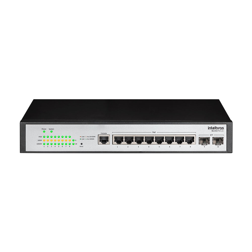 Switch gerenciável 8 portas Gigabit e 2 portas SFP - SG 1002 PoE L2+