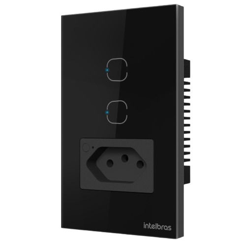 Tomada com Interruptor Inteligente Wi-Fi (2 tecla) - ETS 2002 PRETO Tomada com Interruptor Inteligente Wi-Fi (2 tecla) - ETS 2002 PRETO
