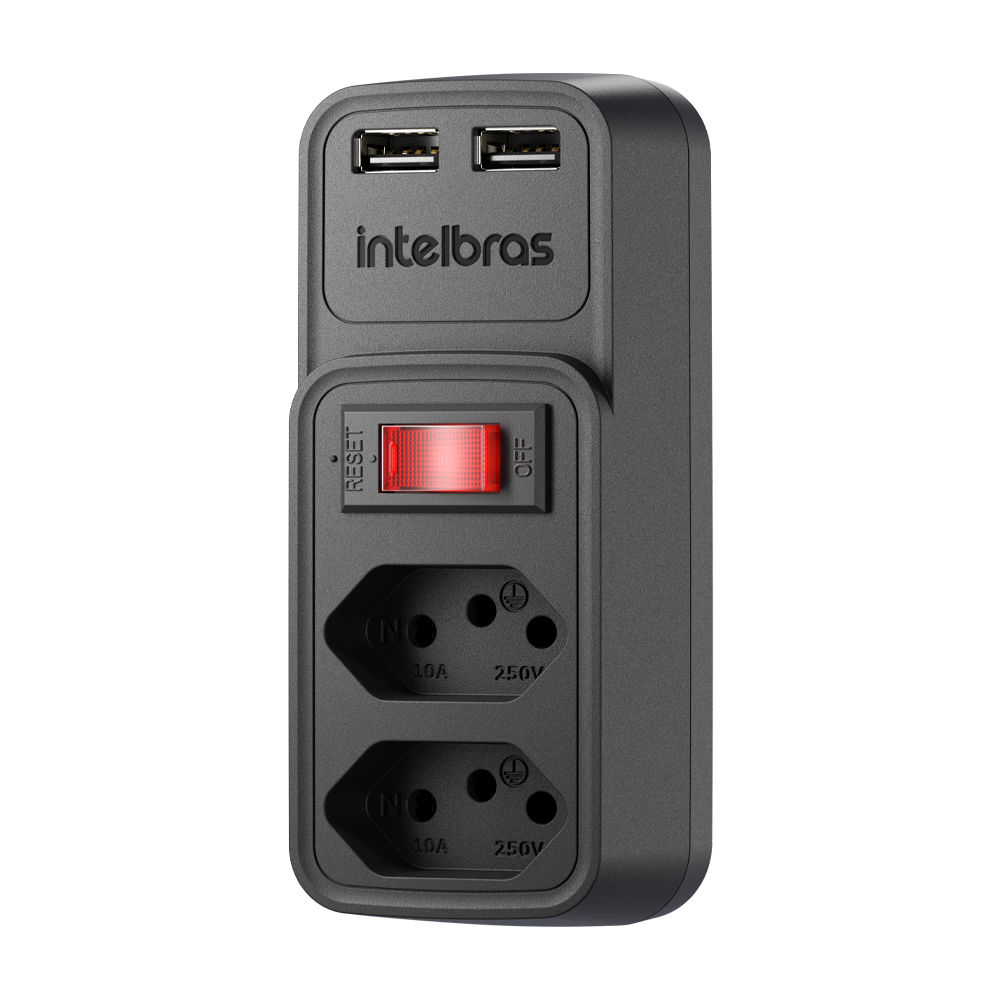 Adaptador eletrônico Preto 2 tomadas e 2 saídas USB - EAC 202 Adaptador eletrônico Preto 2 tomadas e 2 saídas USB - EAC 202