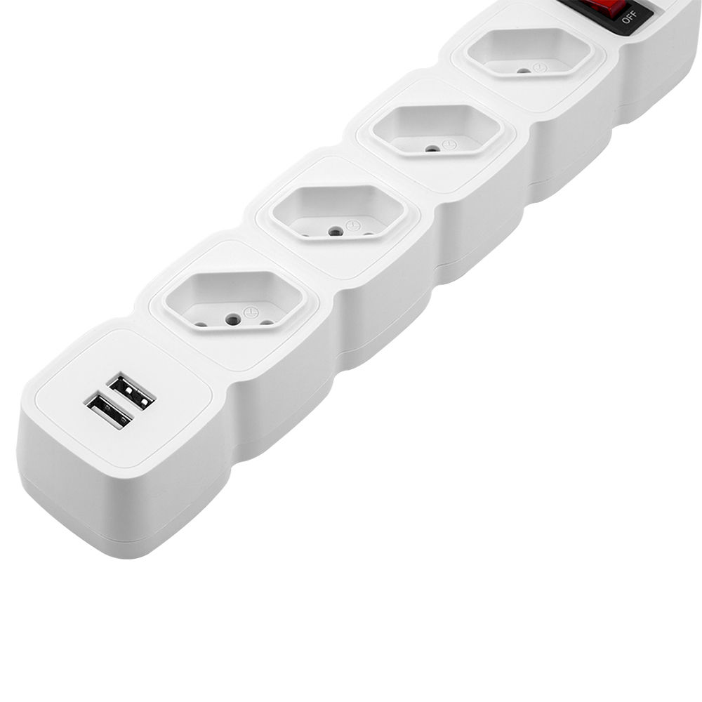 Protetor eletrônico com 4 tomadas e 2 portas USB - EPE 204 USB + Branco Protetor eletrônico com 4 tomadas e 2 portas USB - EPE 204 USB + Branco