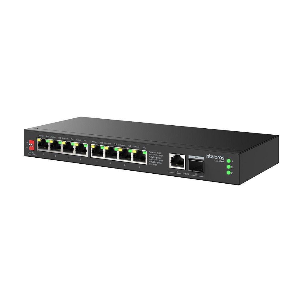 Switch Não Gerenciável PoE 8 portas Gigabit Ethernet - S1110G-PA