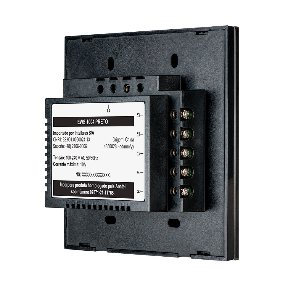 Interruptor touch smart Wi-Fi 4 teclas - EWS 1004 Preto Interruptor touch smart Wi-Fi 4 teclas - EWS 1004 Preto