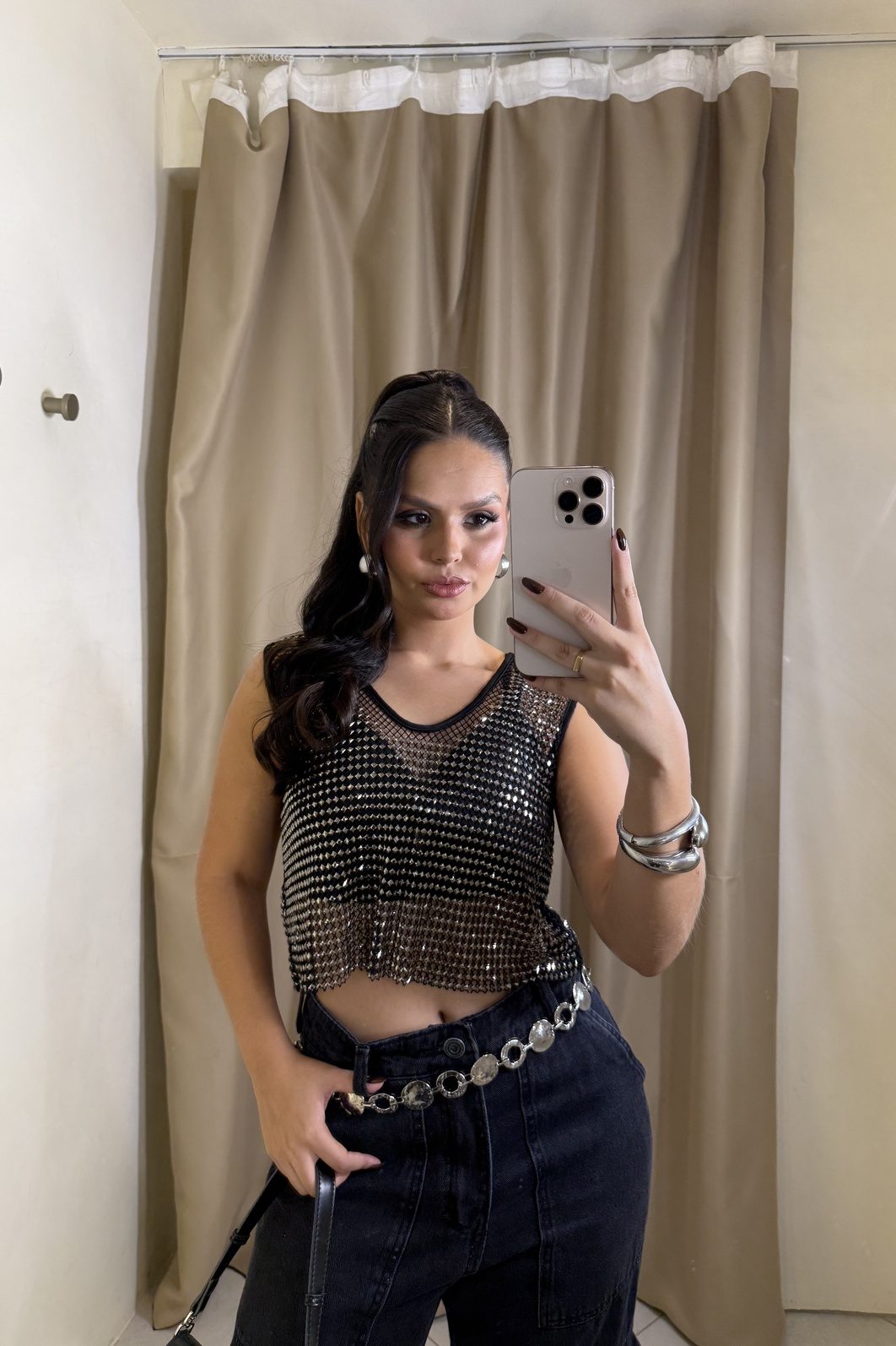 Blusa cropped tela brilho Blusa cropped tela brilho