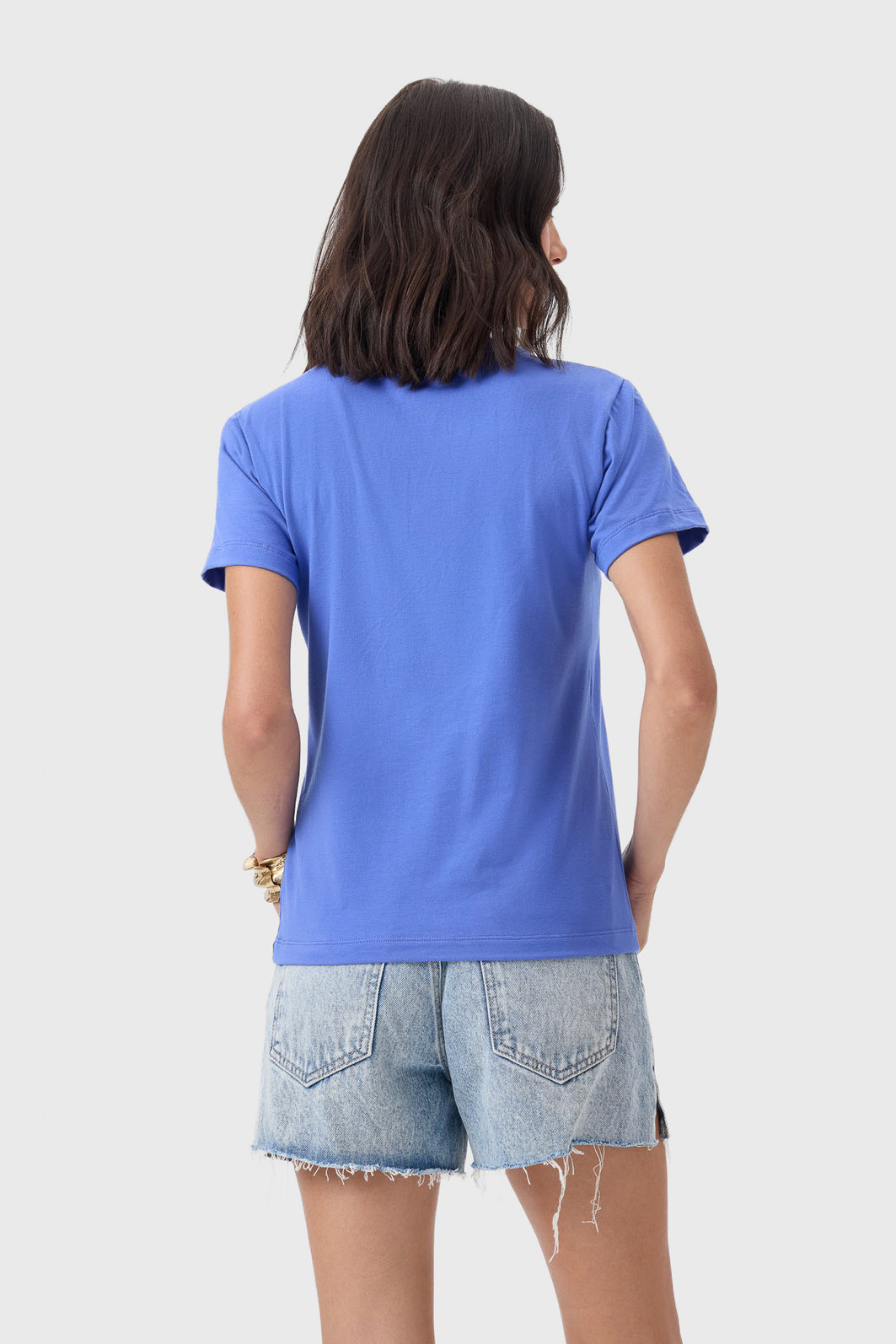 Blusa Flor de Lis Algodão Elastano Manga Curta Básica Azul
