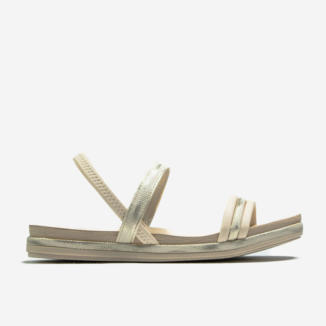 Sandália Papete Mississipi Tira Lateral Brilho Posterior Elástico Bege Sandália Papete Mississipi Tira Lateral Brilho Posterior Elástico Bege