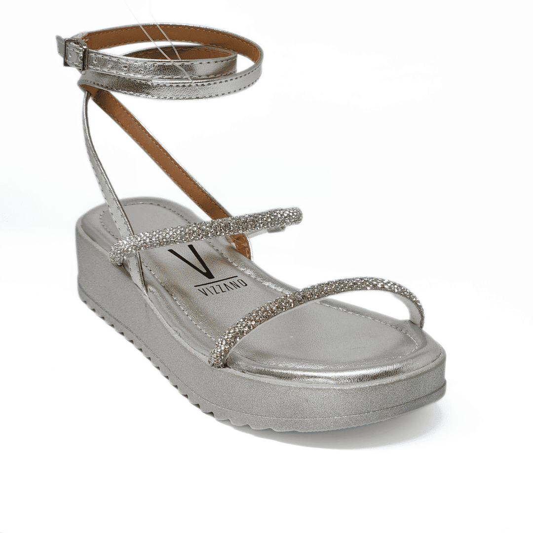 Sandália Papete Vizzano Metalizada Duas Tira Aplicação Strass Fechamento Amarração Solado Tratorado  Sandália Papete Vizzano Metalizada Duas Tira Aplicação Strass Fechamento Amarração Solado Tratorado