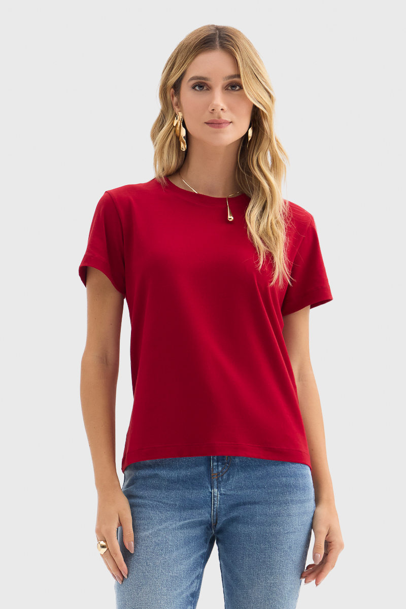 Blusa Flor de Lis Algodão Elastano Manga Curta Básica Rosa Pêssego Blusa Flor de Lis Algodão Elastano Manga Curta Básica Rosa Pêssego