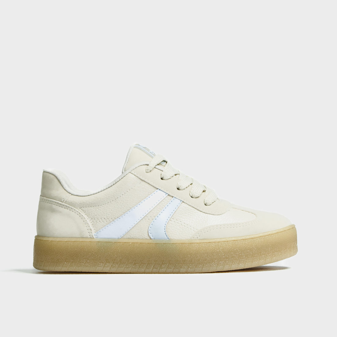 Tênis Via Marte com Recortes Camurça Detalhe Pesponto Bege