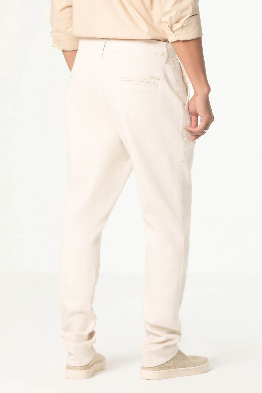 Calça Dlz Slim Chino Linho Bolso Faca Aplicação Bordado Logo Off White