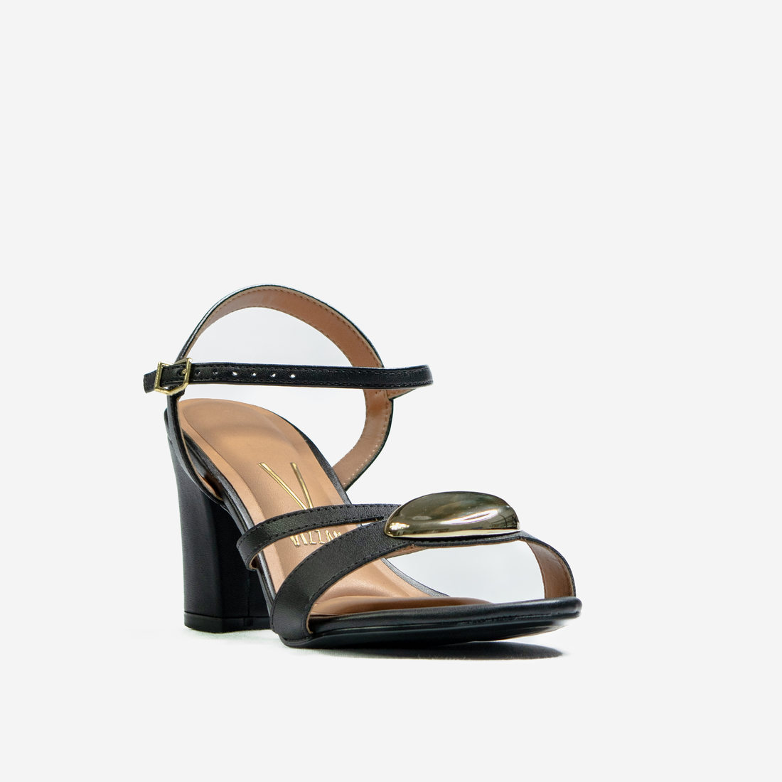 Sandália Vizzano Tiras Transpassada Detalhe Metal Fechamento Fivela Salto Alto Grosso Preto Sandália Vizzano Tiras Transpassada Detalhe Metal Fechamento Fivela Salto Alto Grosso Preto