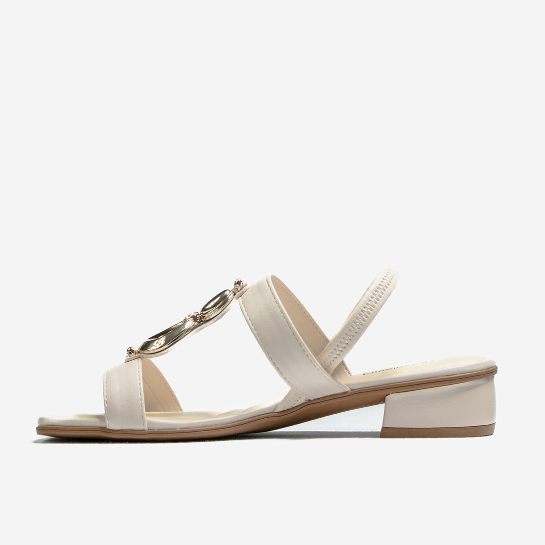 Sandália Mississipi Tira Aplicação Metal Geométrica Posterior Elástico Salto Rasteira Off White Sandália Mississipi Tira Aplicação Metal Geométrica Posterior Elástico Salto Rasteira Off White
