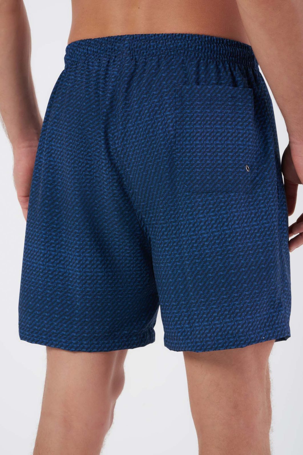 Short Banho Dlz Poliéster Elastano Cós Elástico com Amarração Estampa Geométrica Azul Marinho