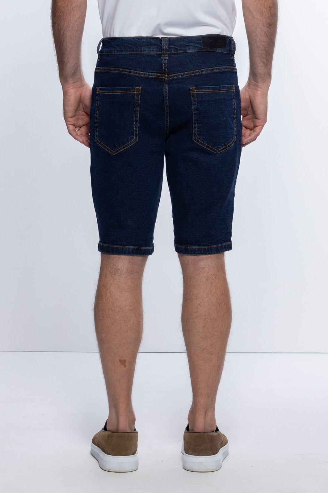 Bermuda Jeans Dlz Slim APVE com Bolso Aplicação Bordado Logo Azul Escuro