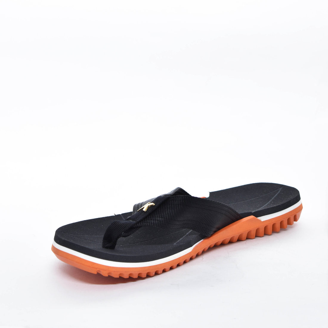 Chinelo Kenner Nk6 Tira Aplicação Metal Logo Solado Tratorado Preto e Laranja