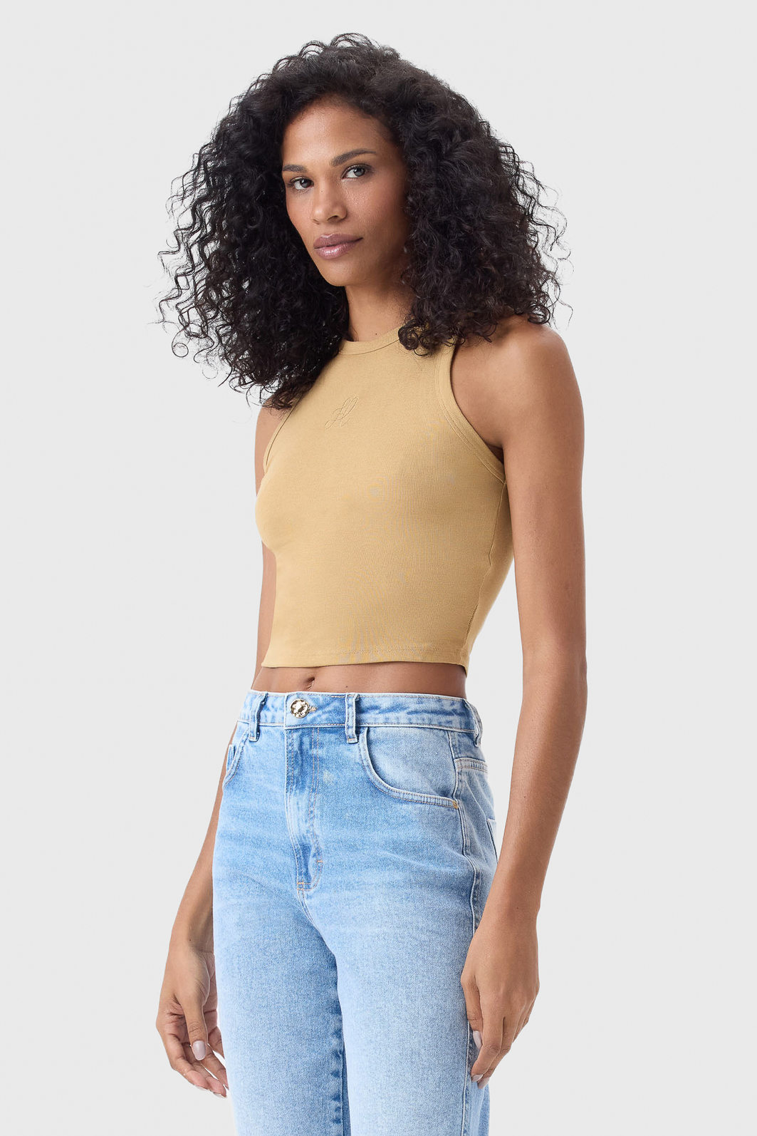 Blusa Cropped For de Lis Viscose Elastano Lisa Aplicação Escrita Bordado Bege Blusa Cropped For de Lis Viscose Elastano Lisa Aplicação Escrita Bordado Bege