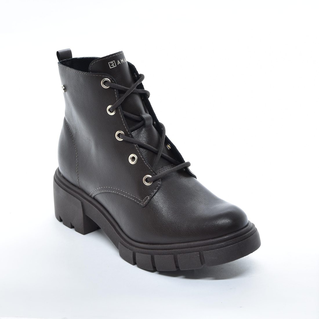 Bota Coturno Ramarim Cano Curto Lisa Salto Baixo Solado Tratorado Marrom Bota Coturno Ramarim Cano Curto Lisa Salto Baixo Solado Tratorado Marrom