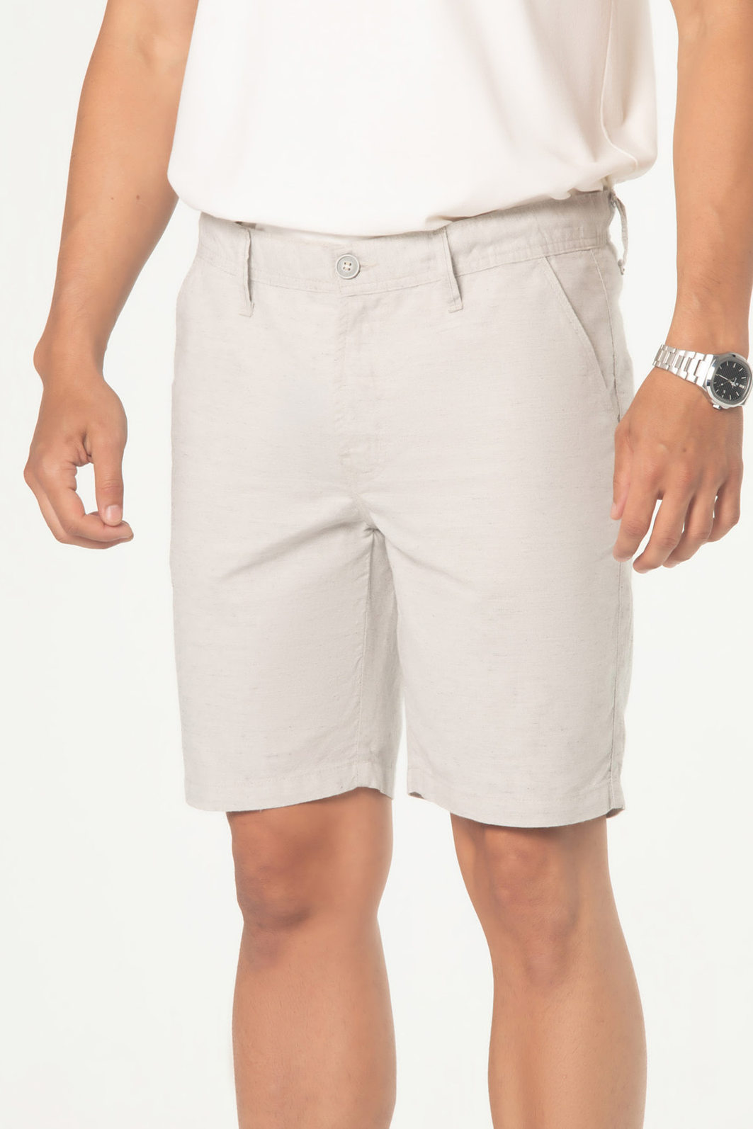 Bermuda Dlz Chino Algodão Aplicação Bordado Logo Bolso Faca Cinza