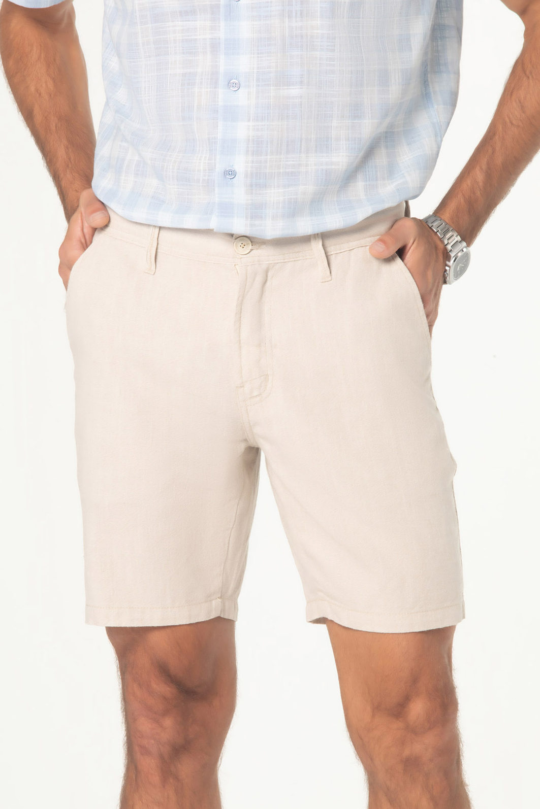 Bermuda Dlz Chino AVML Aplicação Bordado Logo Bolso Faca Bege Mescla Bermuda Dlz Chino AVML Aplicação Bordado Logo Bolso Faca Bege Mescla