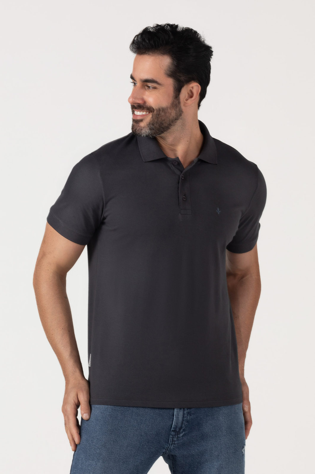 Camisa Polo Dlz Algodão Gola Colarinho Manga Curta Lisa Aplicação Logo Bordado Preto