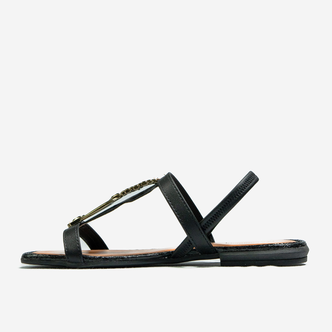 Sandália Rasteia Mississipi cabedal Tira Aplicação Metal Posterior Elástico Preto