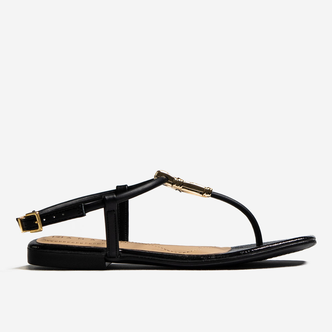 Sandália Rasteira Ramarim Verniz Tira Metal Fechamento Fivela Preto Sandália Rasteira Ramarim Verniz Tira Metal Fechamento Fivela Preto
