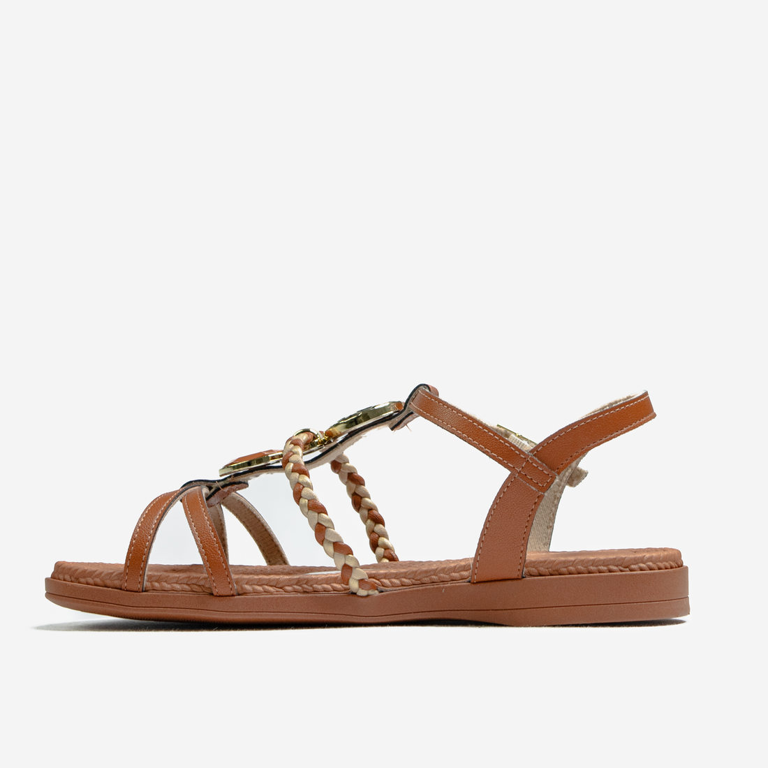 Sandália Rasteira Piccadilly Tiras Transpassada Aplicação Pedra Metal Palmilha Texturizada Fechament Sandália Rasteira Piccadilly Tiras Transpassada Aplicação Pedra Metal Palmilha Texturizada Fechament