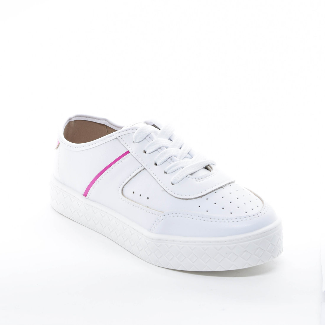 Tênis Moleca com Recortes Microperfuros Solado Trabalhado Branco e Rosa