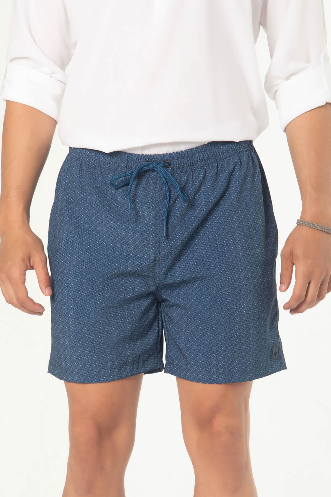 Short Dlz Poliéster Elastano Cós Elástico com Amarração Estampa Logo Bolso Embutido Azul Marinho Short Dlz Poliéster Elastano Cós Elástico com Amarração Estampa Logo Bolso Embutido Azul Marinho