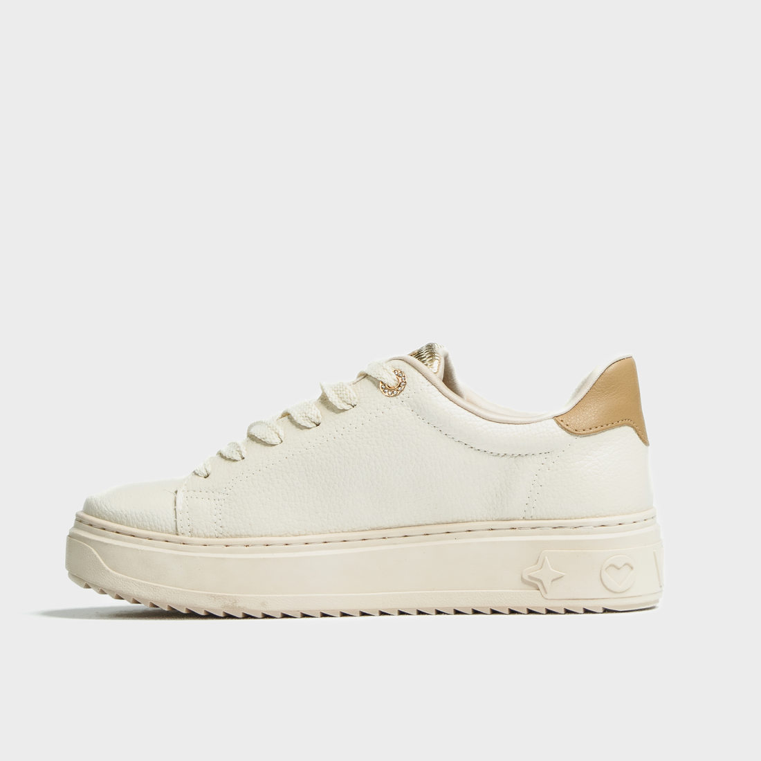 Tênis Jogger Via Marte Língua Metalizada Lateral Logo Solado Tratorado Bege