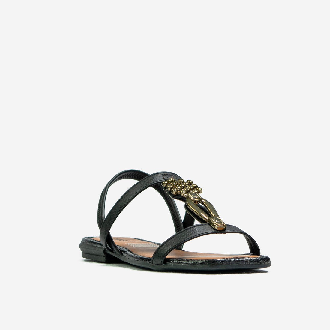 Sandália Rasteia Mississipi cabedal Tira Aplicação Metal Posterior Elástico Preto