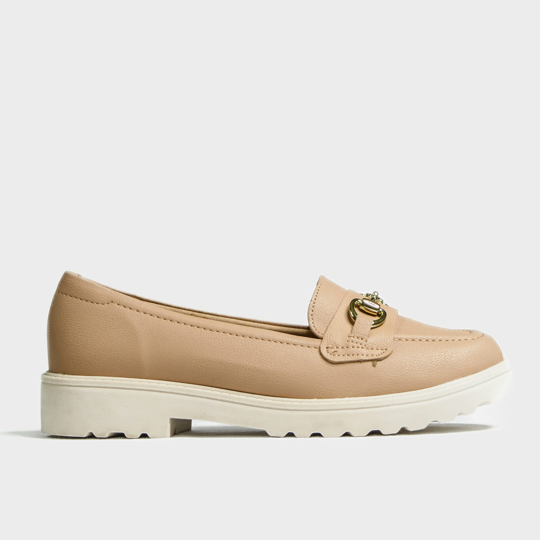 Sapato Mocassim Modare UltraConforto Bicolor Detalhe Metal Salto Rasteira Solado Tratorado Bege