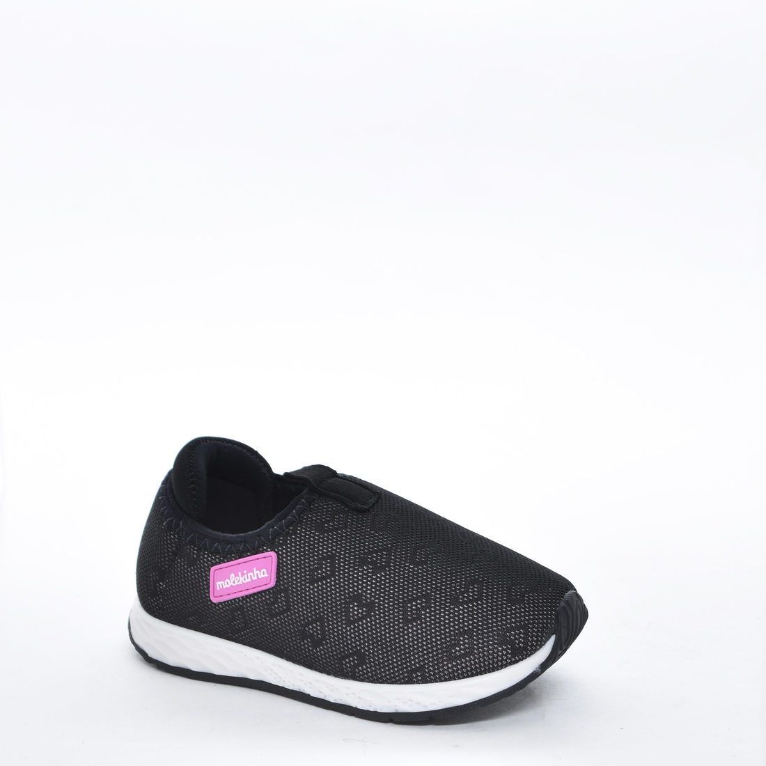 Tênis Slip-On Molekinha Lycra Tecnologia Fresh Tech Coração Aplicação Logo Solado Trabalhado Preto