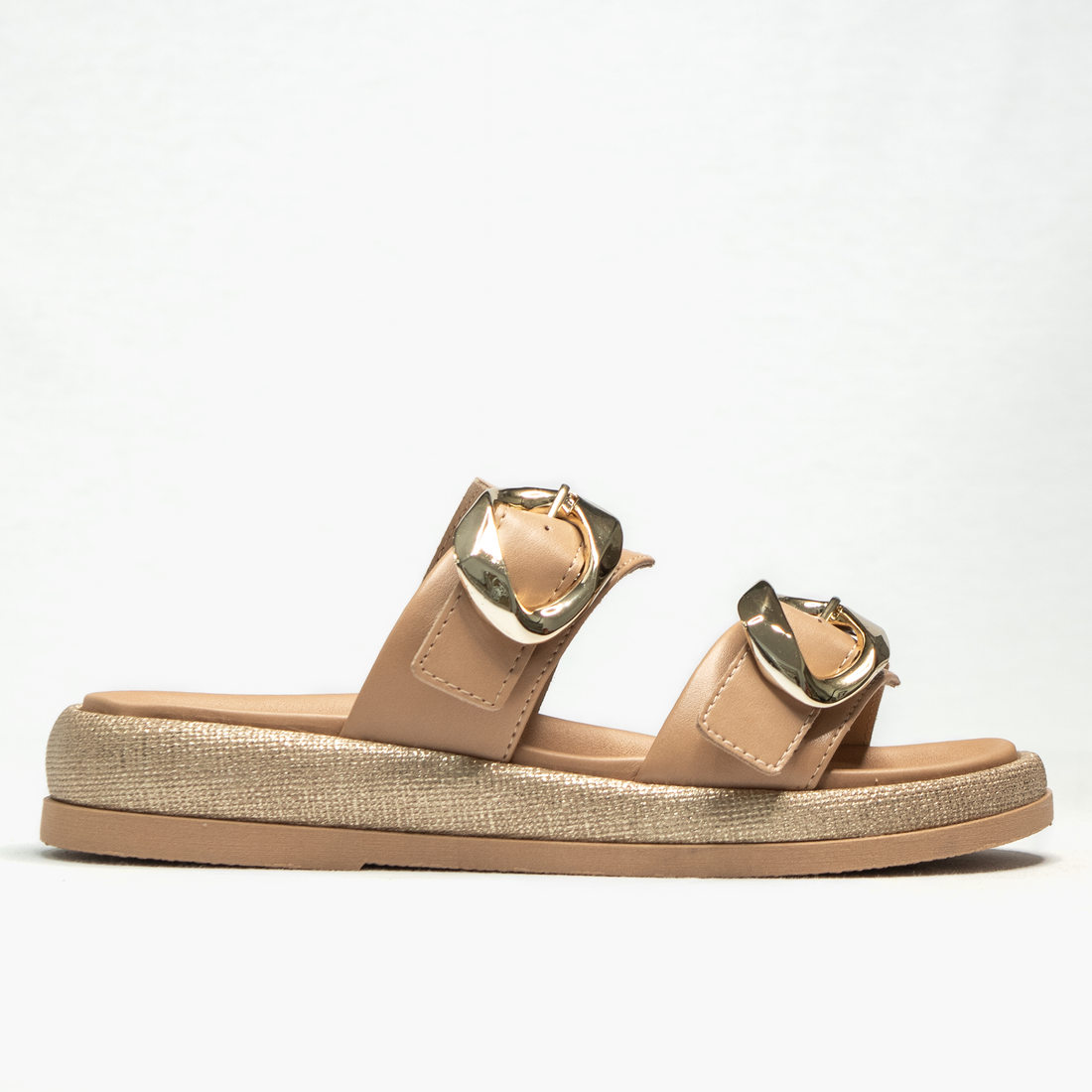 Rasteira Papete Ramarim Tira Ajustável Solado Detalhe Fios de Lurex Nude Rasteira Papete Ramarim Tira Ajustável Solado Detalhe Fios de Lurex Nude