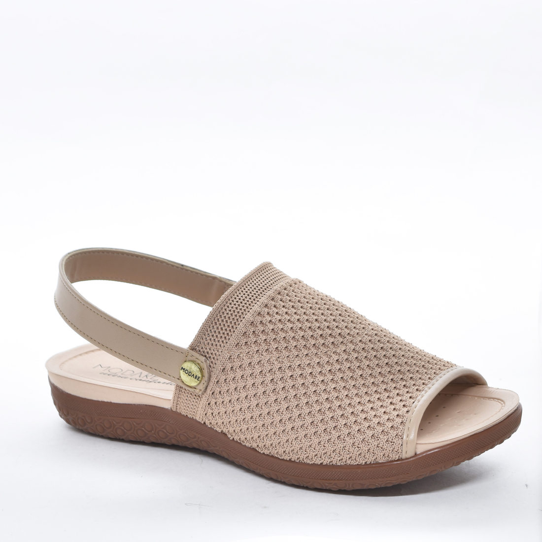 Sandália Modare Ultra Conforto Cabedal Mesh Trabalhado Palmilha Microperfuros Salto Baixo Bege
