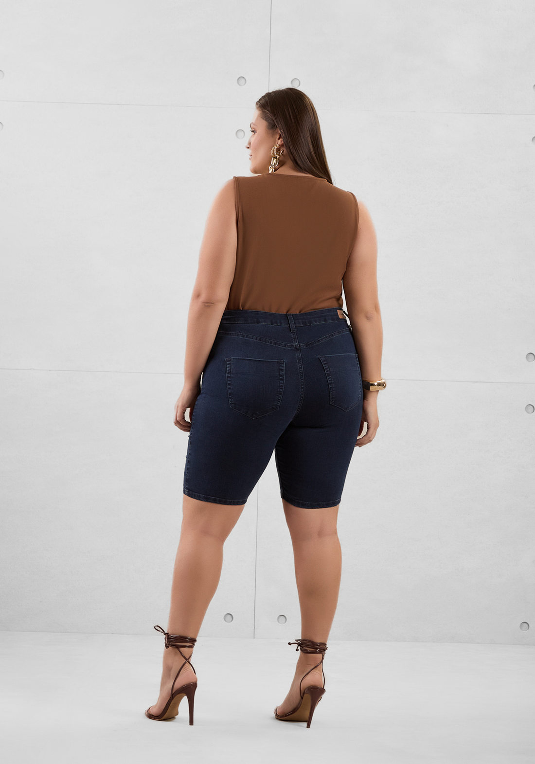 Short Jeans Lunender Ciclista Fit For Me Bolso Falso Azul Médio