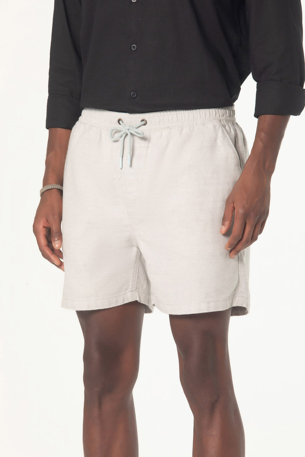 Short Dlz Algodão Cós Elástico com Amarração Bolso Faca Cinza