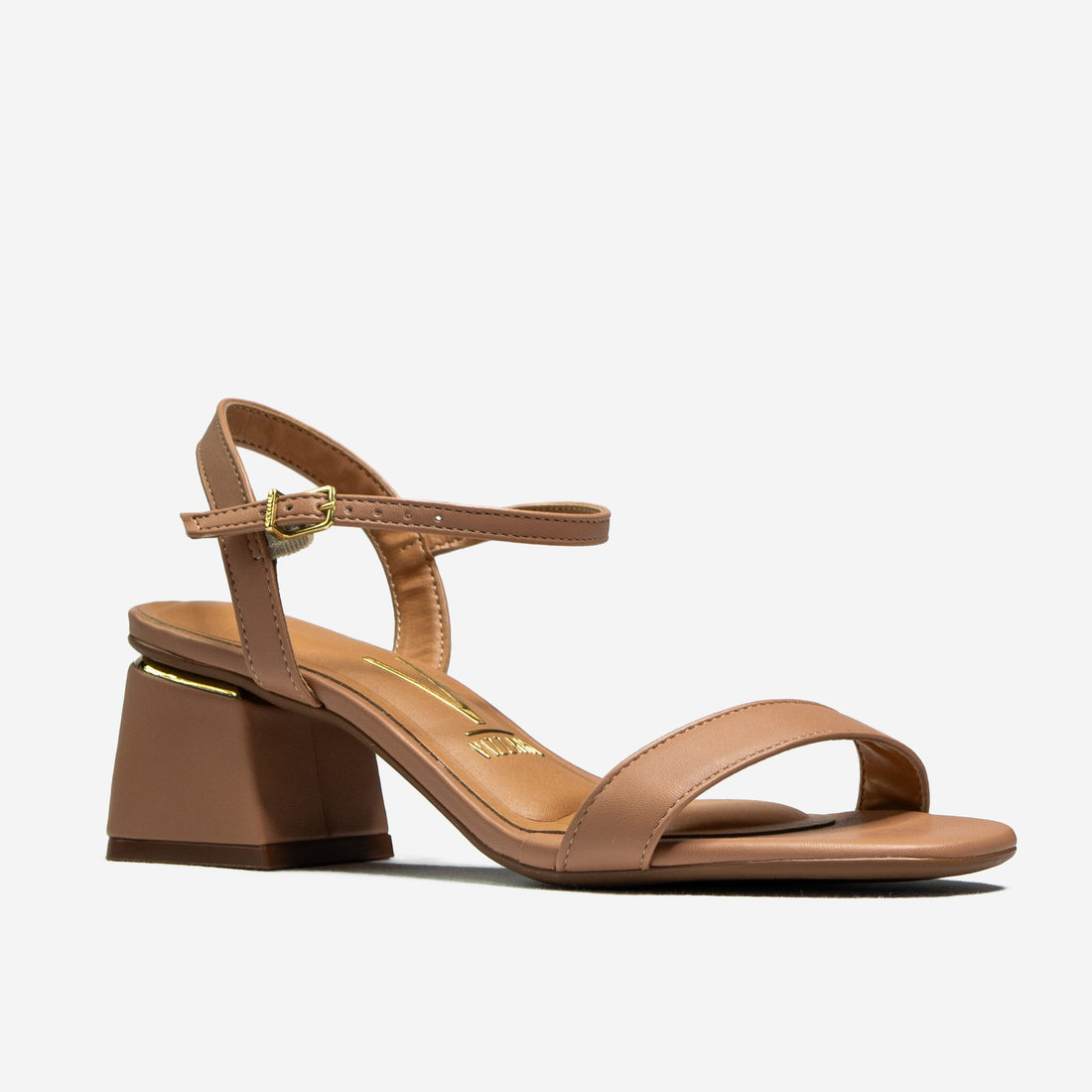 Sandália Ramarim Bico Quadrado Tira Strass Salto Grosso Baixo Detalhe Metal Caramelo Sandália Ramarim Bico Quadrado Tira Strass Salto Grosso Baixo Detalhe Metal Caramelo