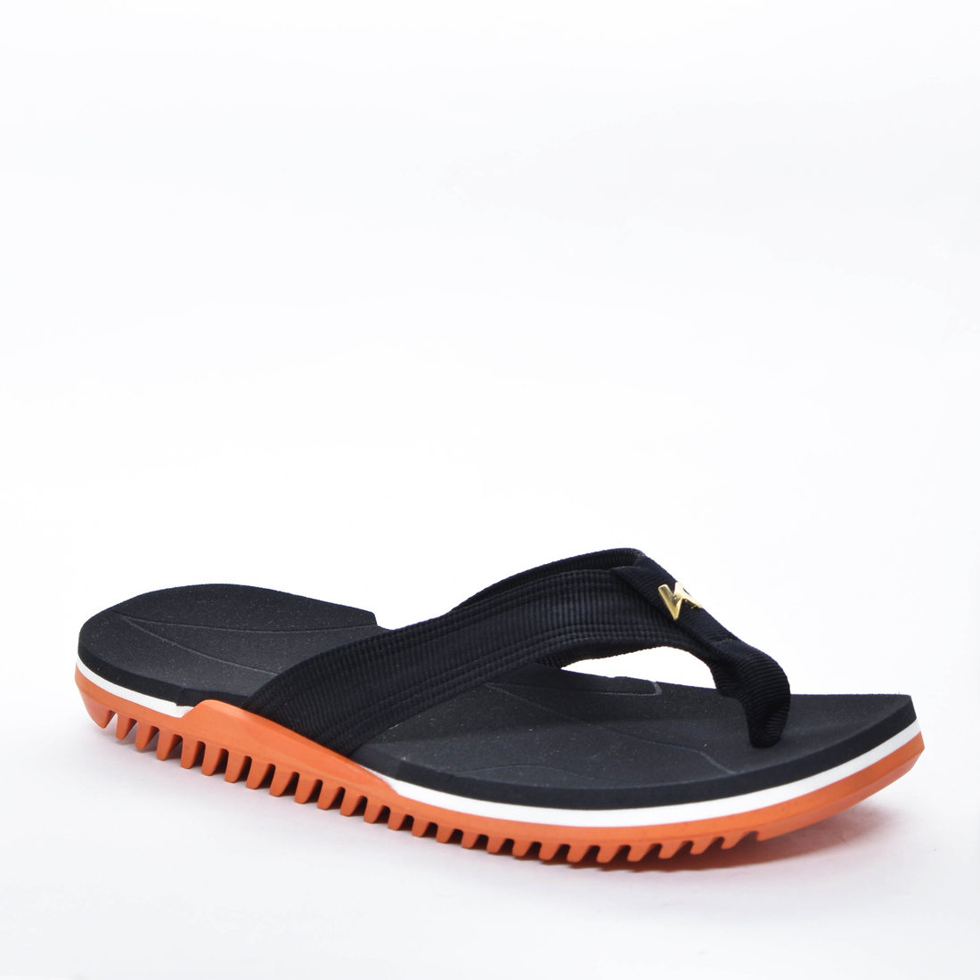 Chinelo Kenner Nk6 Tira Aplicação Metal Logo Solado Tratorado Preto e Laranja