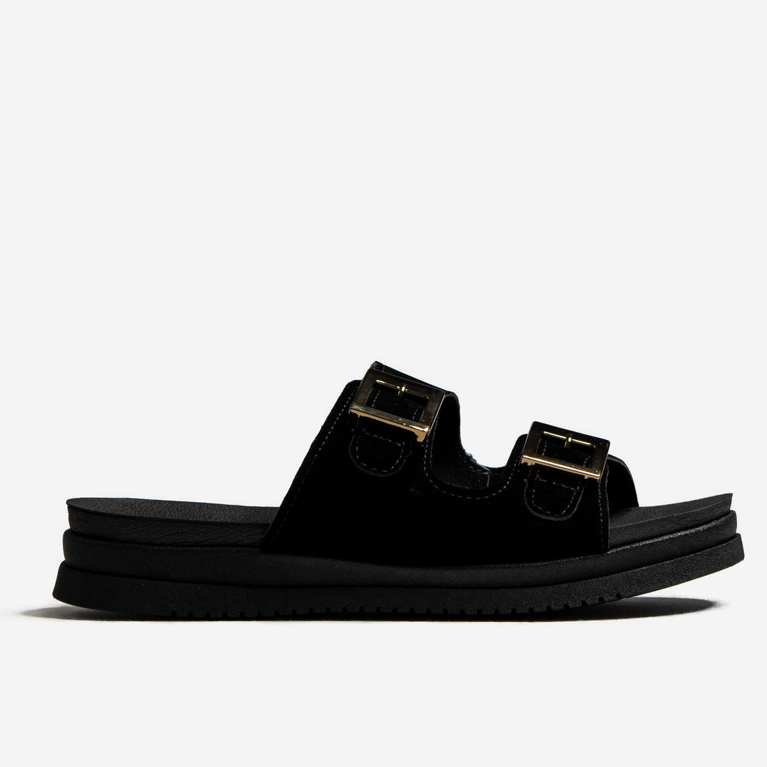 Chinelo Birken Mississipi Cabedal Tiras Larga Detalhe Metal Solado Tratorado Preto Chinelo Birken Mississipi Cabedal Tiras Larga Detalhe Metal Solado Tratorado Preto