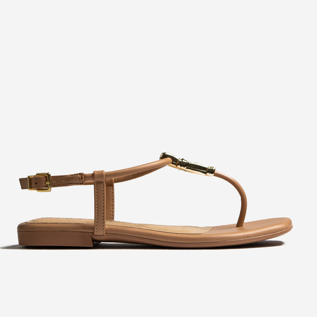 Sandália Rasteira Ramarim Tira Metal Fechamento Bege Sandália Rasteira Ramarim Tira Metal Fechamento Bege