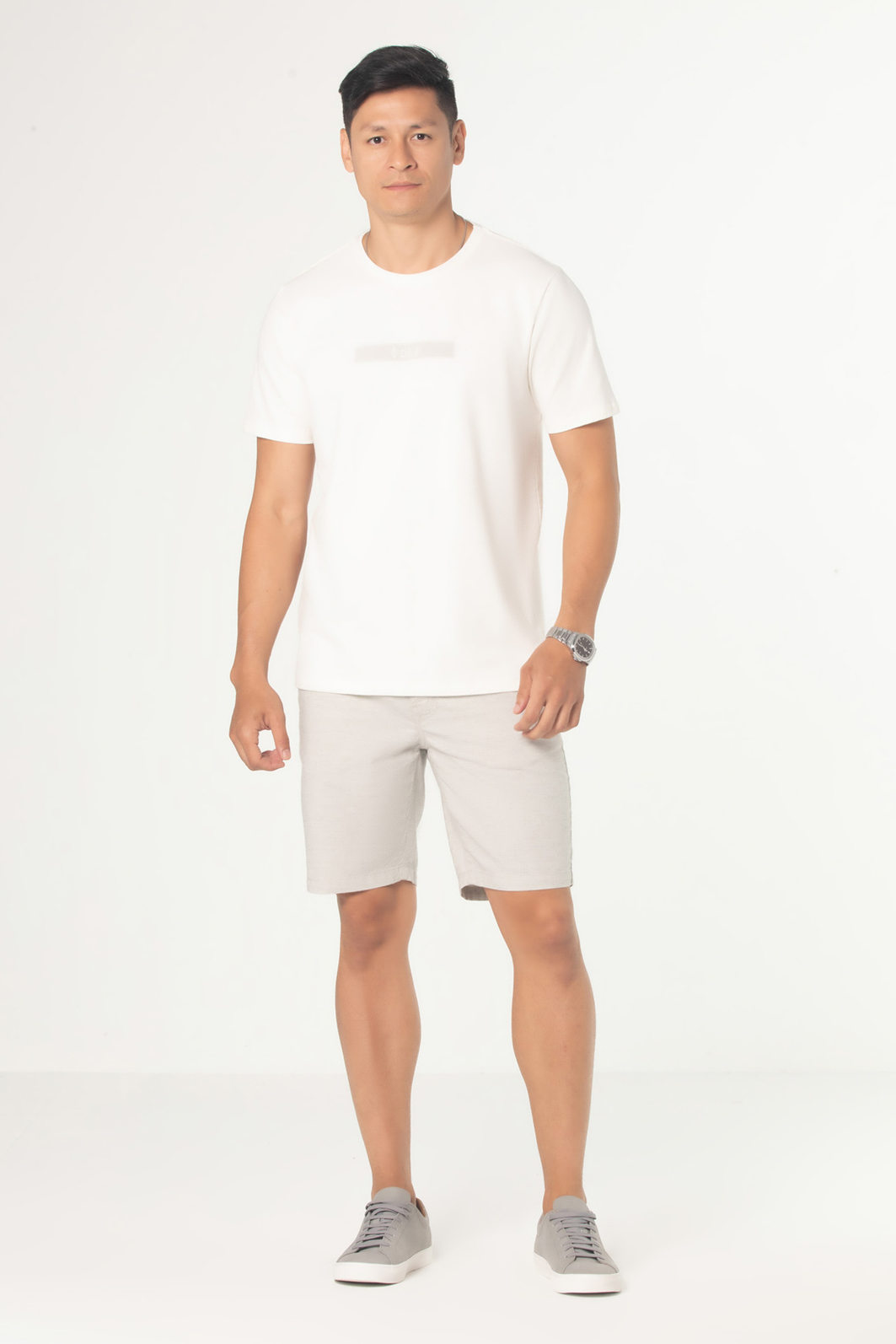 Bermuda Dlz Chino Algodão Aplicação Bordado Logo Bolso Faca Cinza